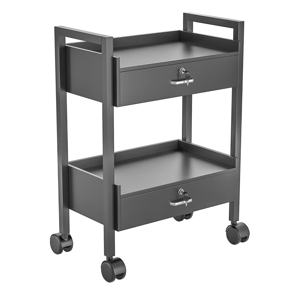 Paddie Salon Trolley Cart, Salon Tray Wooden Mobile Utility Cabinet with 2 Lockable Drawers