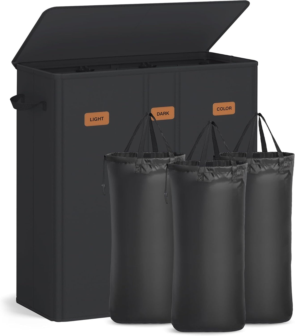SONGMICS 42.2 Gallon (160 L) Laundry Hamper, 3-Compartment Laundry Basket Sorter with Lid, Labels