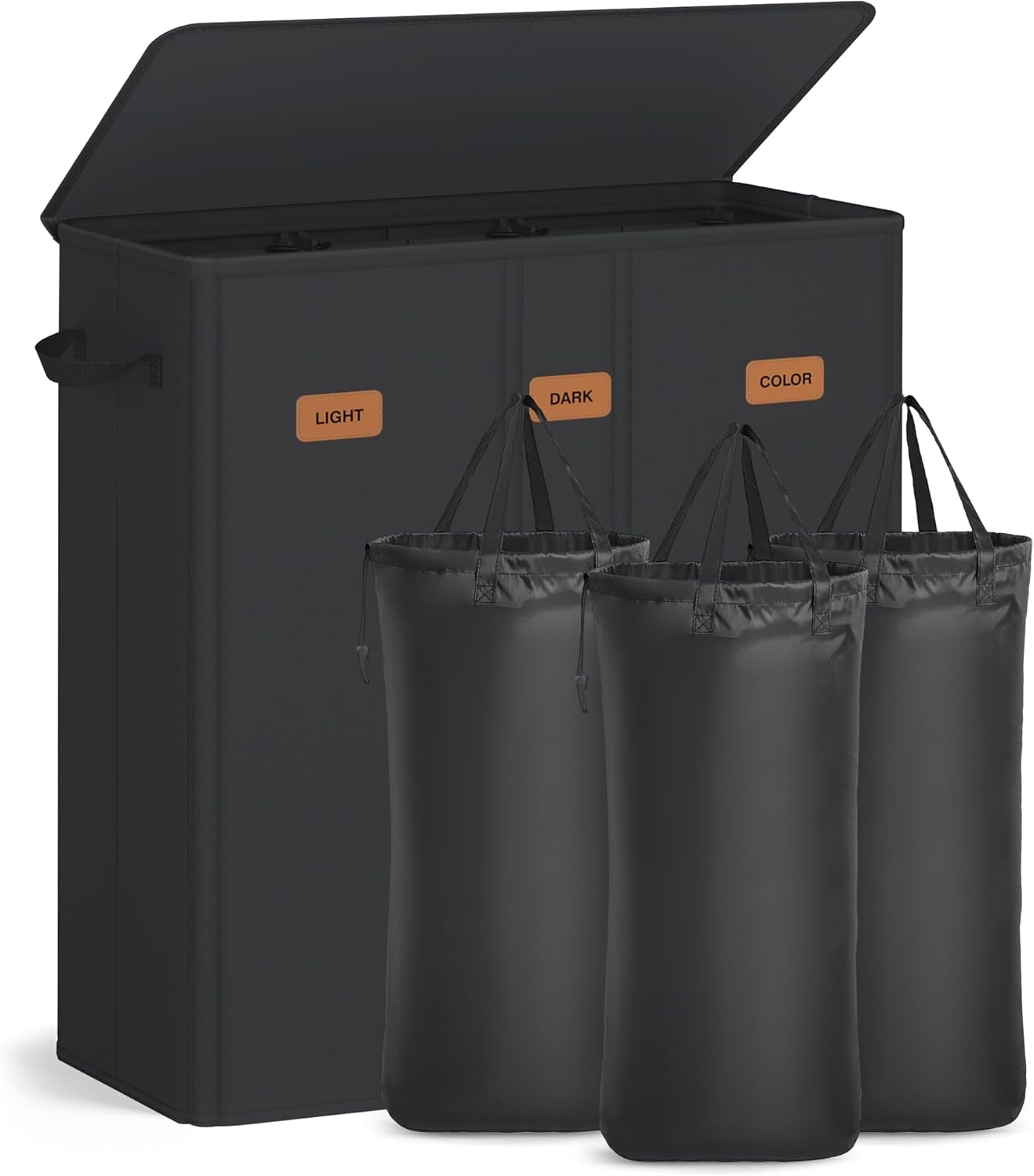 SONGMICS 42.2 Gallon (160 L) Laundry Hamper, 3-Compartment Laundry Basket Sorter with Lid, Labels