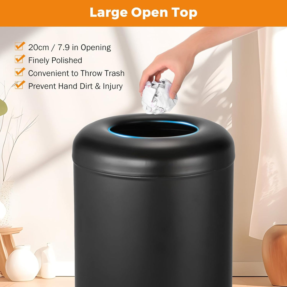 BEAMNOVA Commercial Trash Can 16.5 Gal Open Top Black Outdoor Indoor Garbage Enclosure Inner with