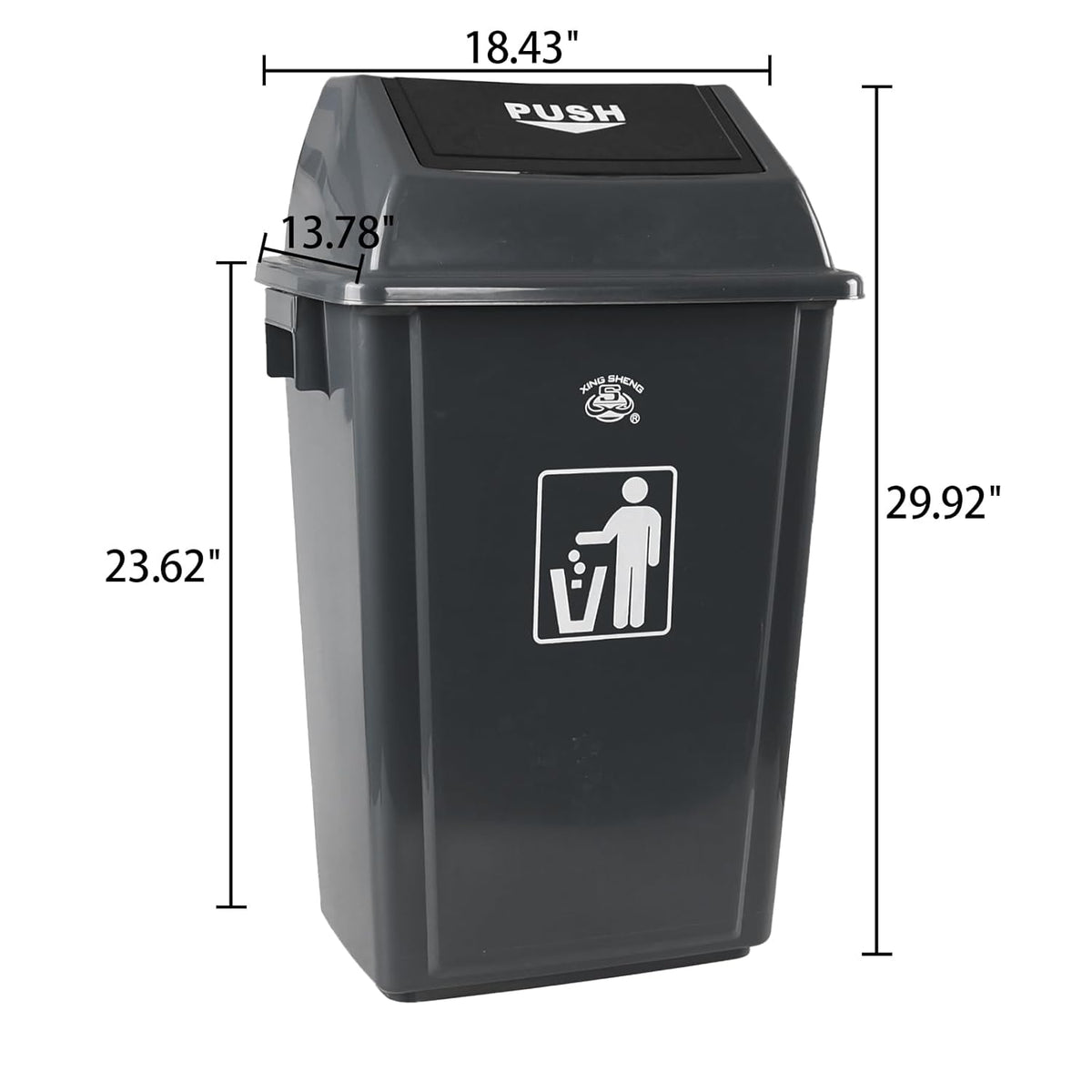 18 Gallon Grey Commercial Trash Can with Swing Lid, Garbage Can for Outdoor Office Restaurant