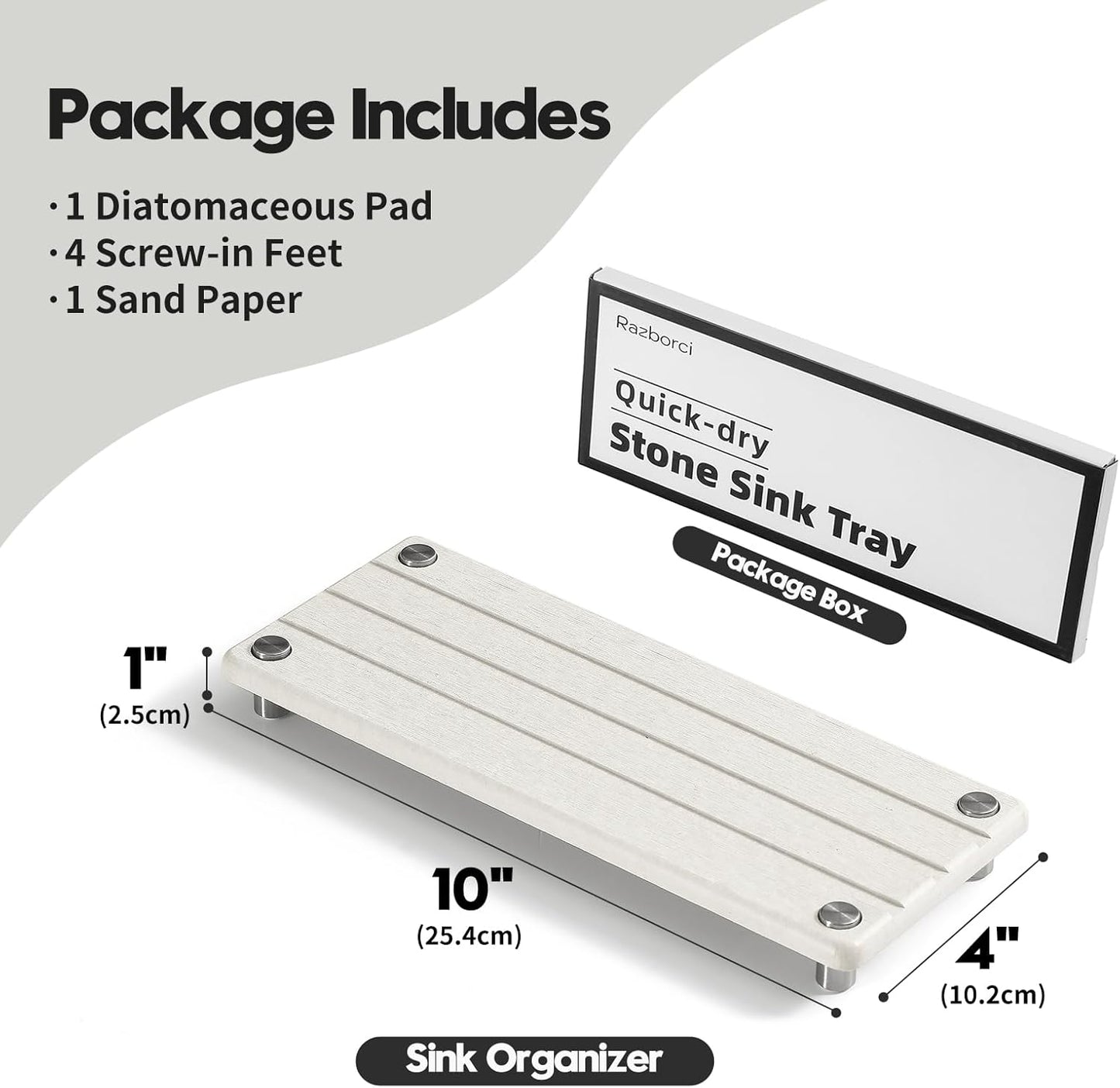 Quick Dry Bathroom Tray & Kitchen Sink Organizer, Water Absorbing Countertop Sponge Holder Soap