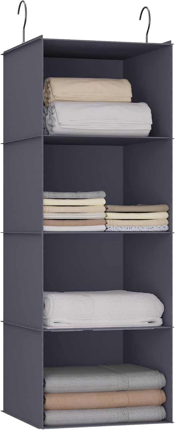 Hanging Closet Organizer, Easy Mount Foldable 4-Shelf Hanging Closet Wardrobe Storage Shelves
