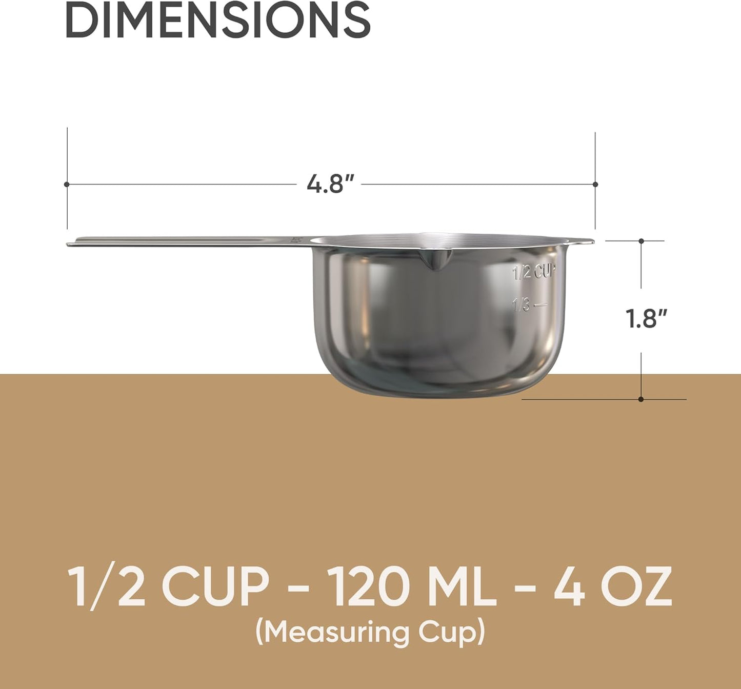 Color Up ½ Cup Measuring Cup (120 ml) – Premium Chrome Stainless Steel, Accurate for Wet & Dry