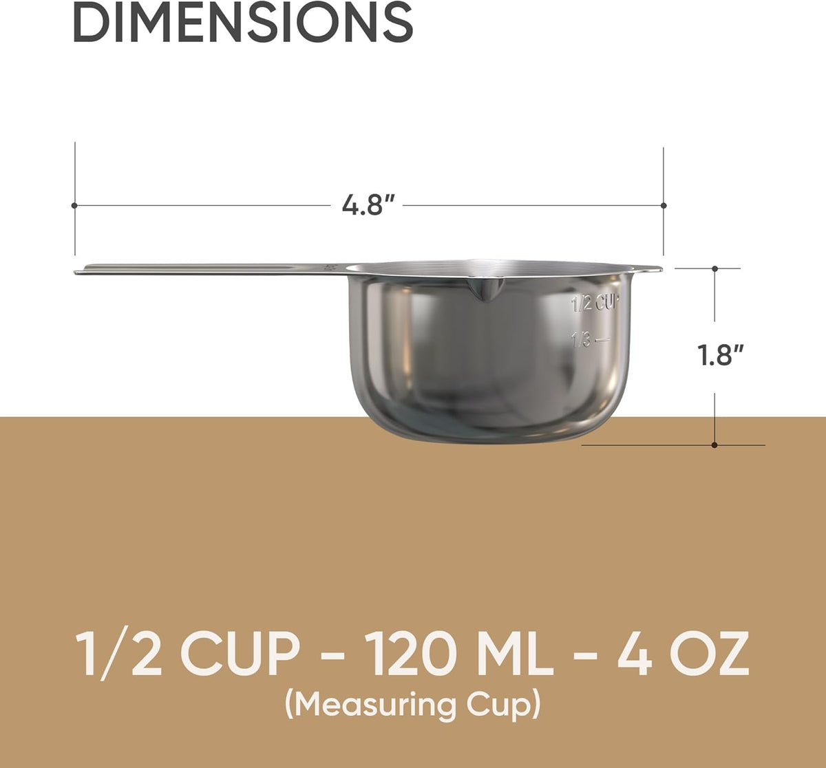 Color Up ½ Cup Measuring Cup (120 ml) – Premium Chrome Stainless Steel, Accurate for Wet & Dry