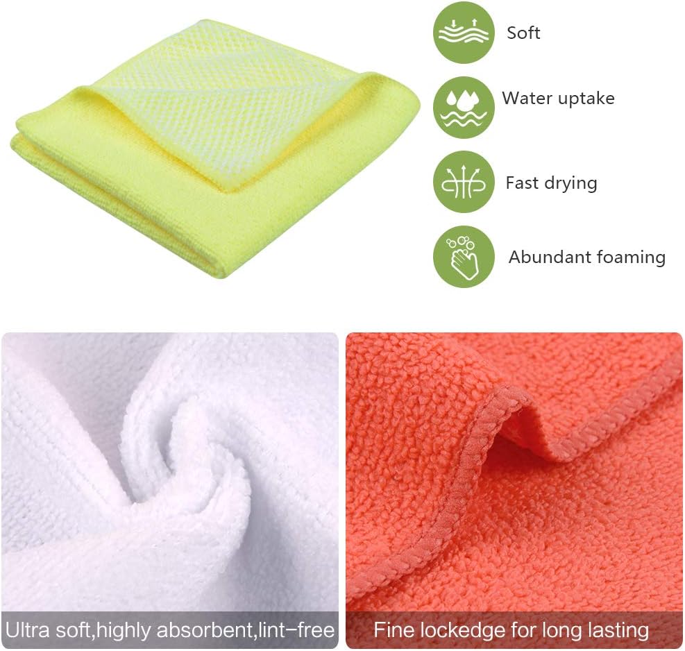 SINLAND 5 Color Assorted Microfiber Dish Cloth Best Kitchen Cloths Cleaning Cloths with Poly Scour