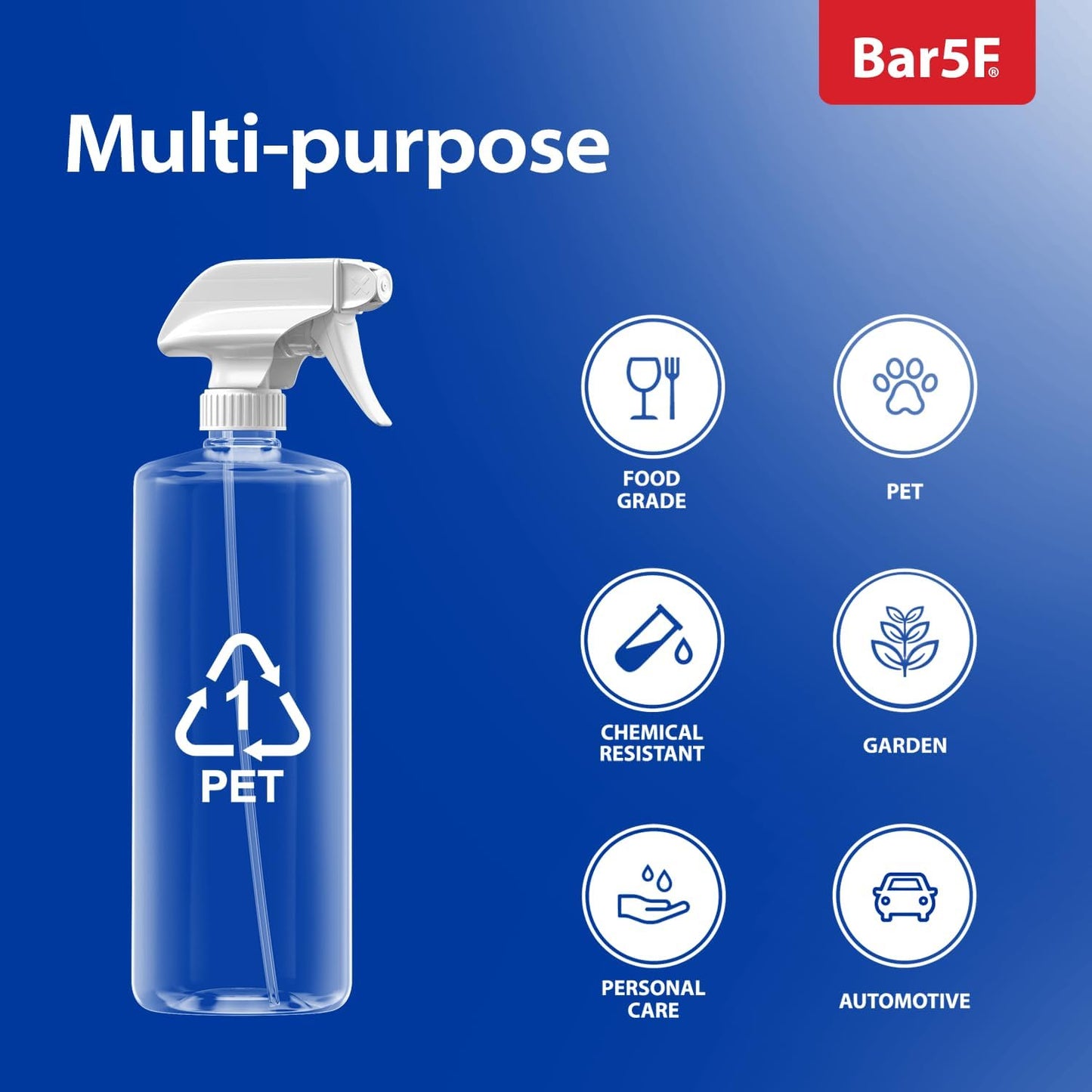 Bar5F Plastic Spray Bottles with Mixor Trigger, 32 oz | Professional, Leak Proof, Empty, Adjustable