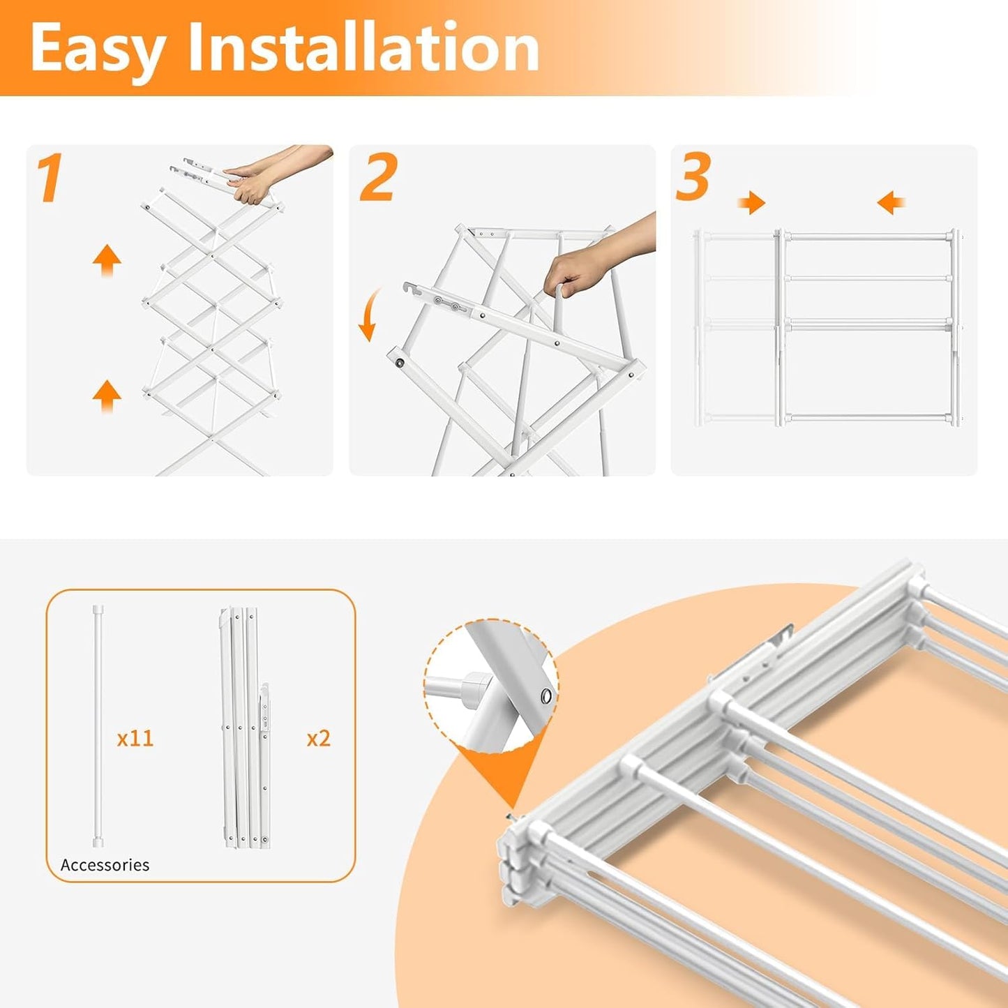 3 Tier Clothes Drying Rack,Foldable & Portable Clothing Drying Rack,Space-Saving Design, Indoor &