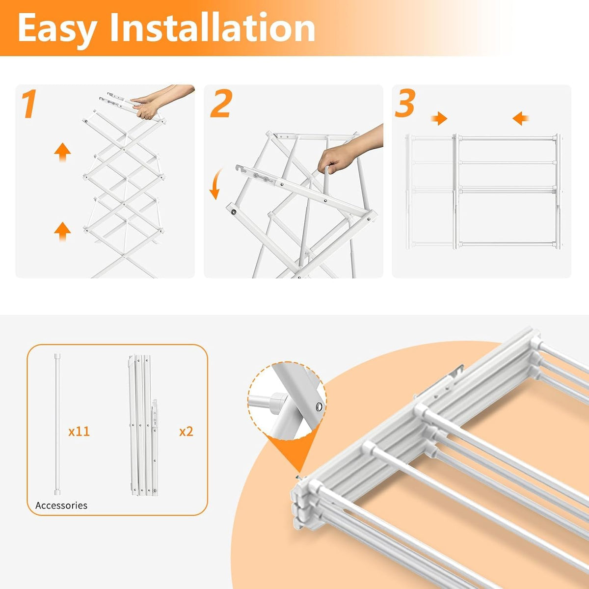 3 Tier Clothes Drying Rack,Foldable & Portable Clothing Drying Rack,Space-Saving Design, Indoor &