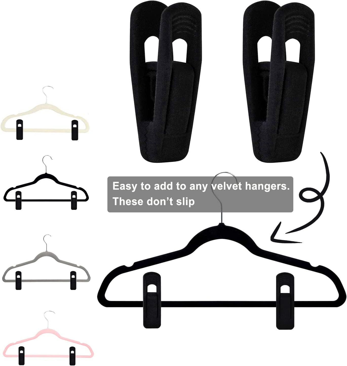 Black Velvet Hangers Clips 50 PCS, Non-Slip Velvet Clips for Suit Pant Skirt Hanger, Strong Finger