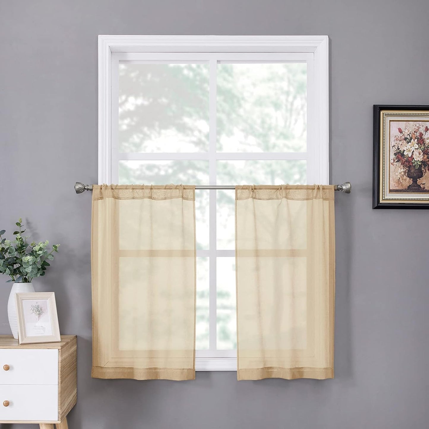 Tollpiz Sheer Tier Curtains Kitchen Linen Textured Half Curtain Sheers Light Filtering Rod Pocket