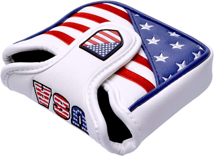PLUSKER USA Square Heel Shaft Mallet Putter Cover - Magnetic Closure Patriotic Stars and Stripes