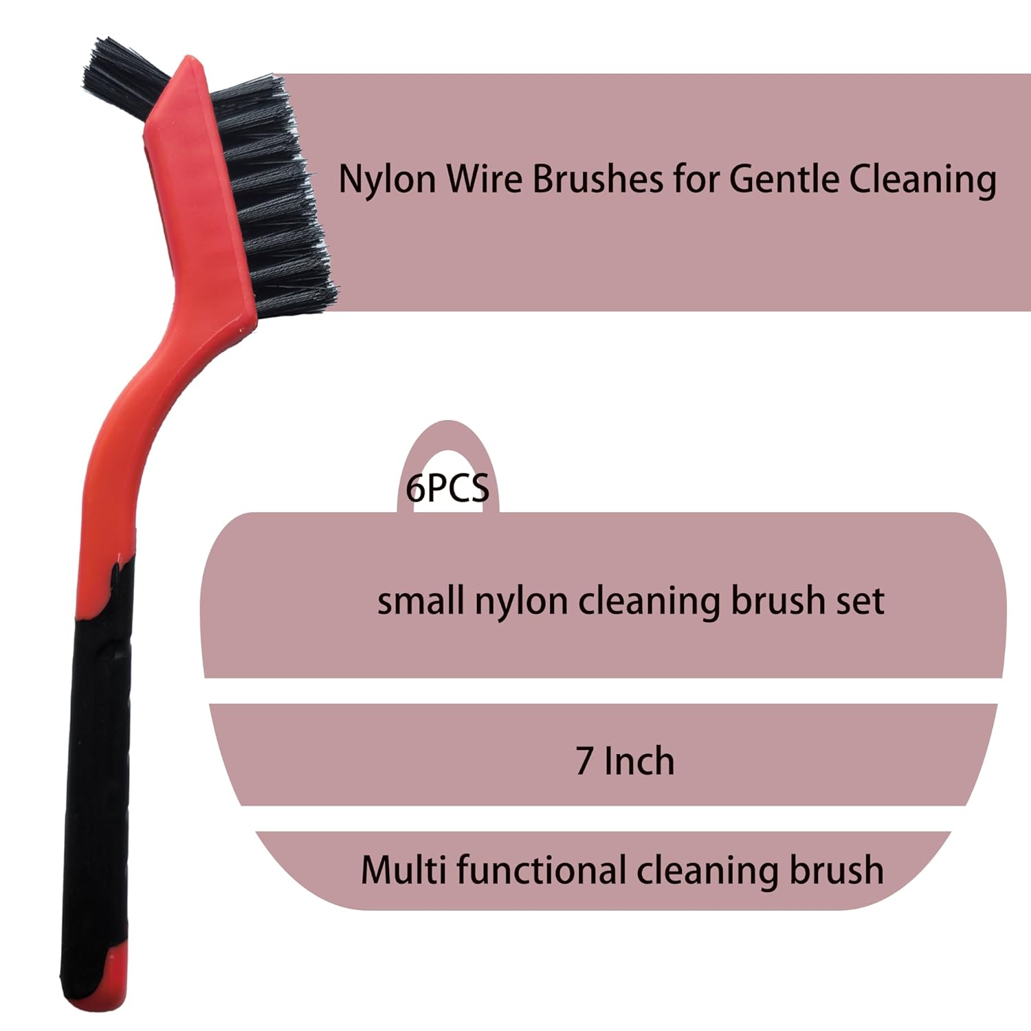 6-Pack Nylon Cleaning Brushes - Non-Scratch Nylon Bristles for Delicate Surfaces & Daily Cleaning |
