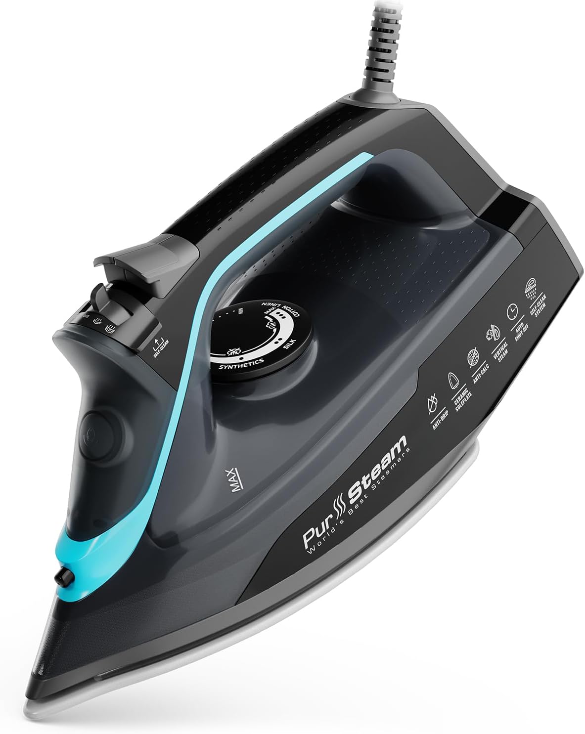 Pursteam SteamBurst+ 1750W Steam Iron, Ceramic Soleplate, Adjustable Steam, Burst of Steam