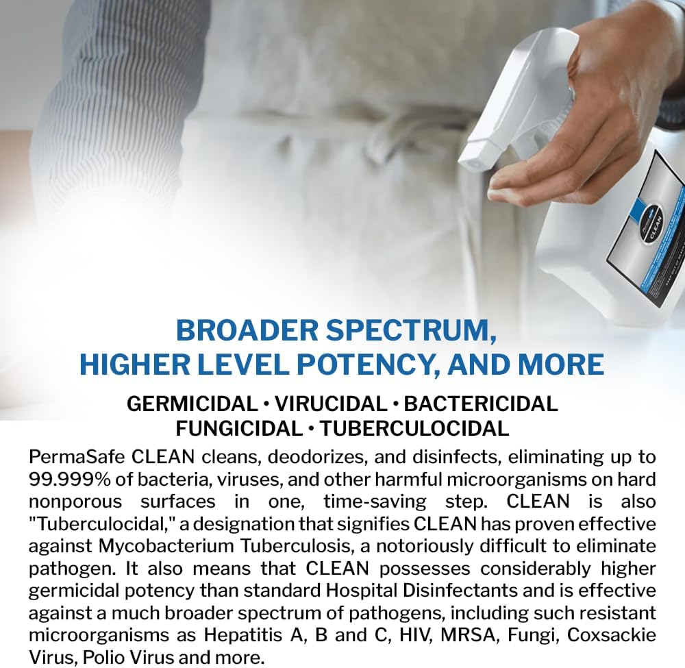PermaSafe CLEAN, All-Purpose Hospital Disinfectant Cleaner; No Rinse, Hard, Soft & Food Contact