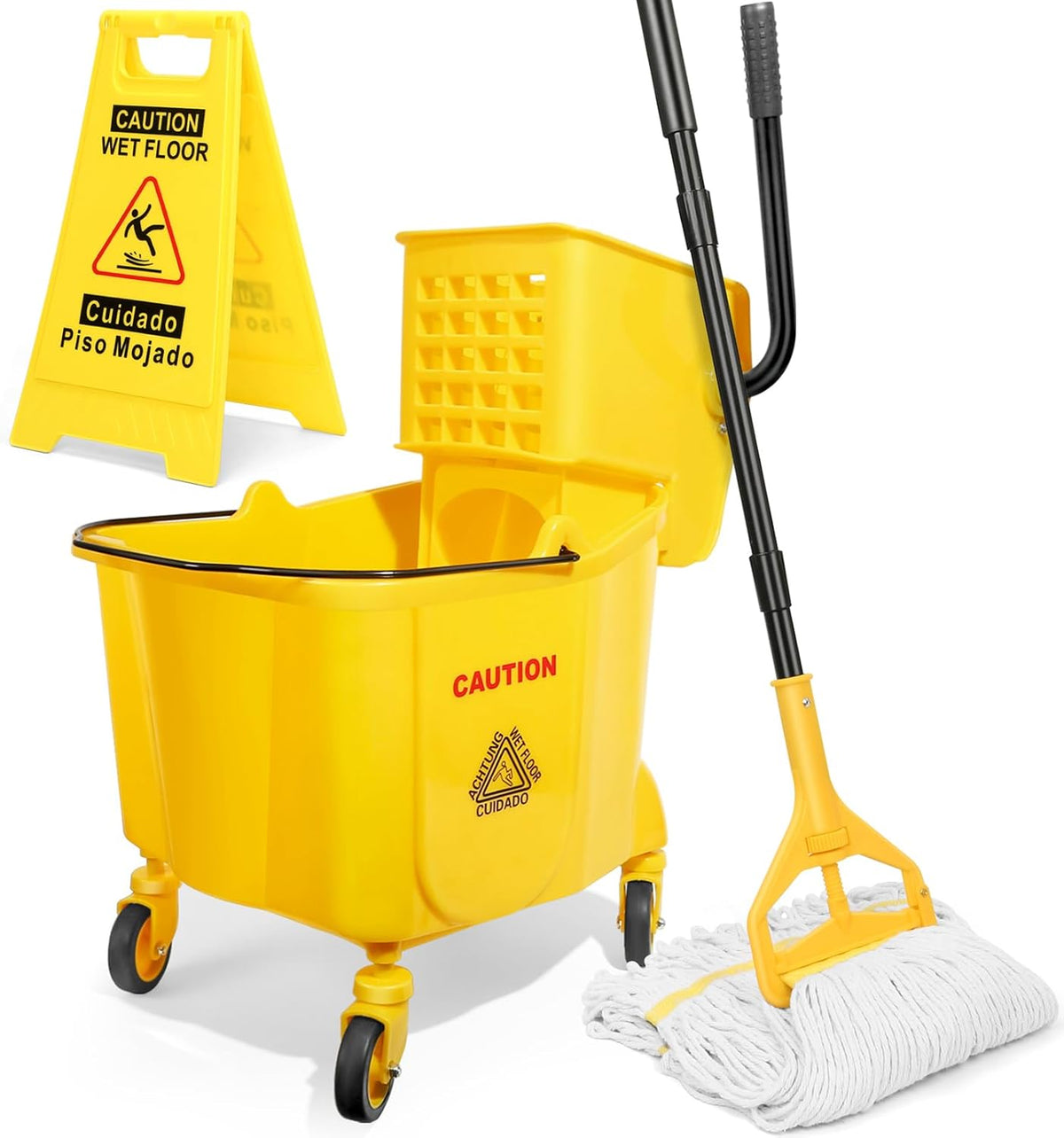 38 Qt Commercial Mop Bucket with Side Press Wringer on Wheels and Mops Set for Floor
