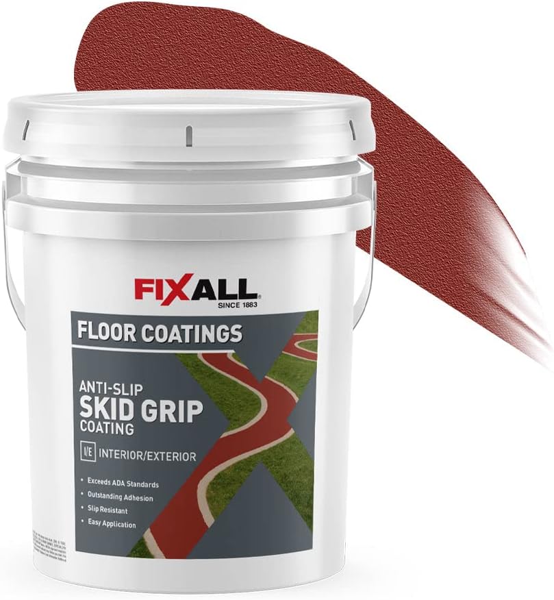 FIXALL Skid Grip Anti-Slip Coating, 5 Gallons, Crimson, Exceeds ADA Standards, Ideal for Safety