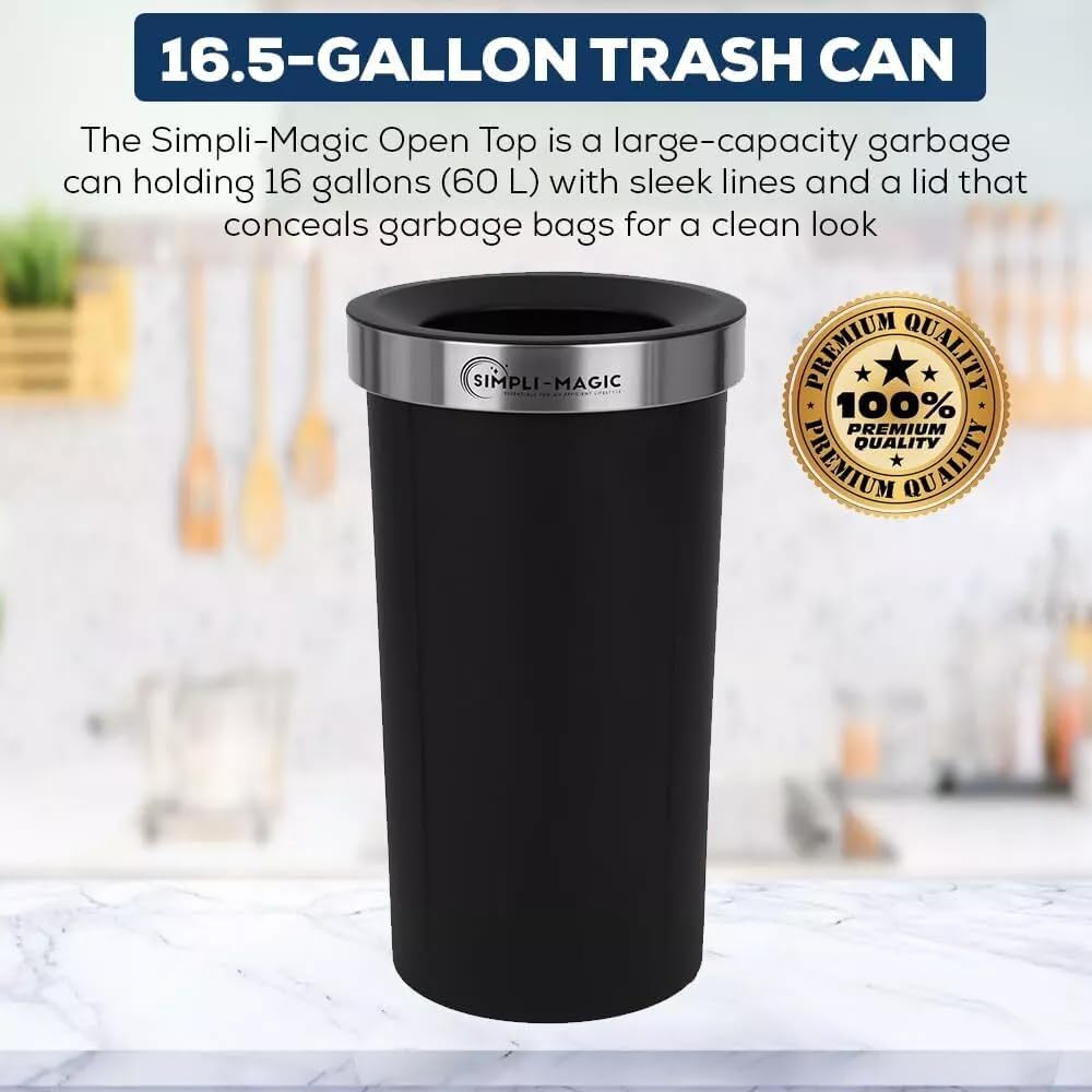 SIMPLI-MAGIC 16 Gallon (60L) Open Top Trash Can – Round Commercial Trash Can – Smudge-Resistant