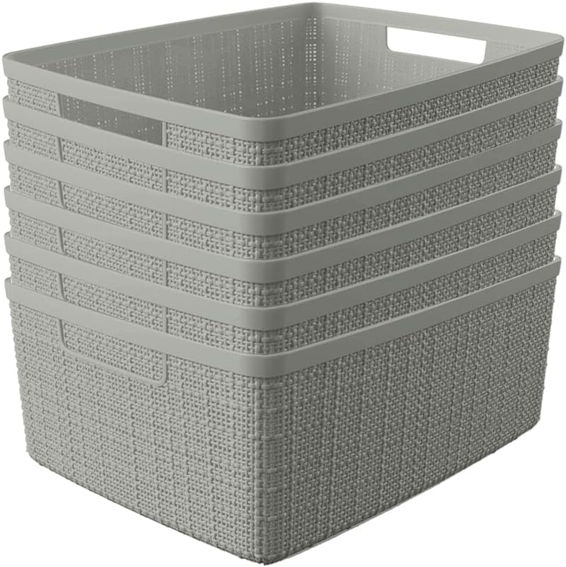 Curver Jute Decorative Plastic Organization and Storage Basket Perfect Bins for Home Office, Closet