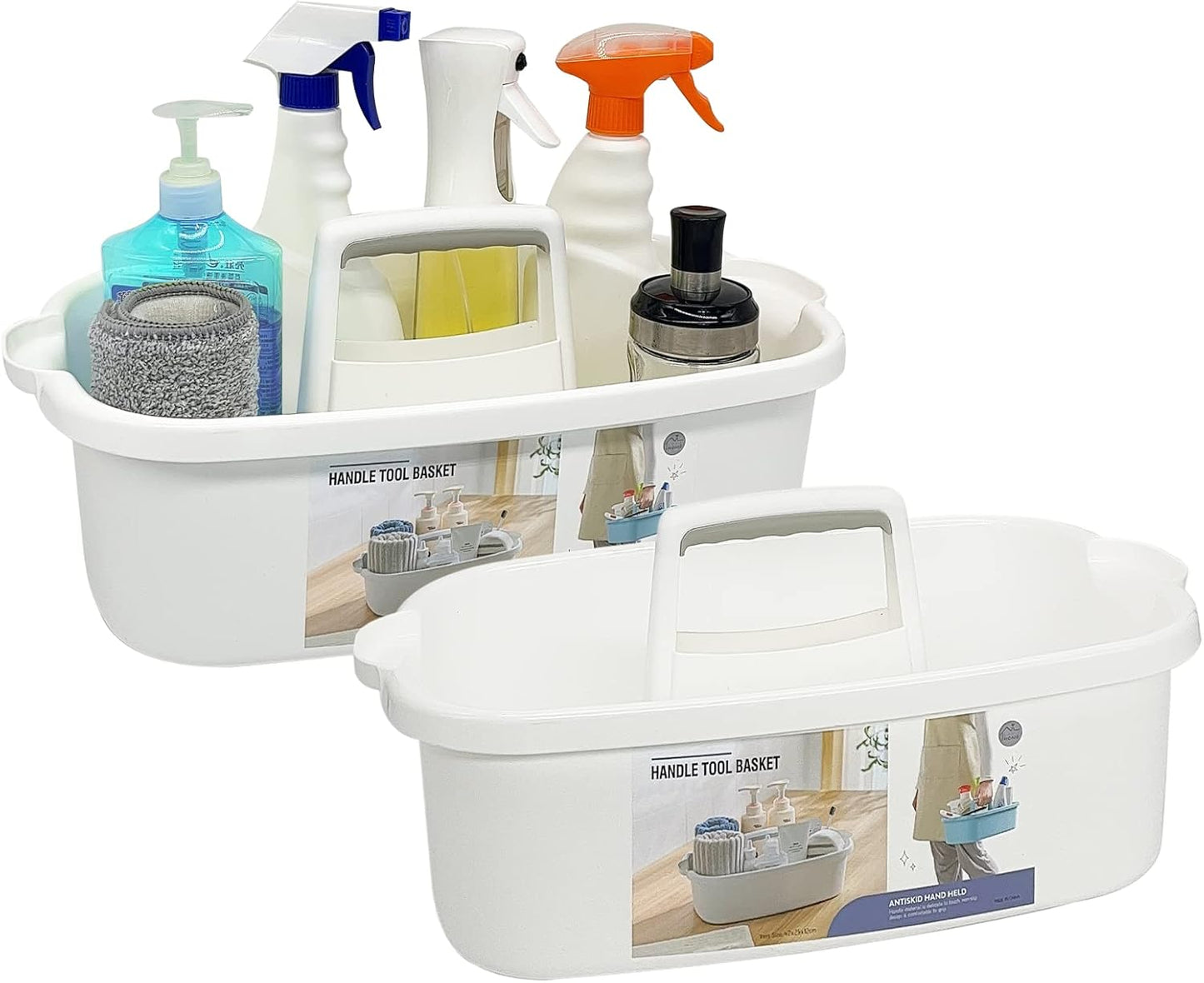 2 Pack Multi-Purpose Plastic Cleaning Caddy with Handle, Shower Caddy Organizer/Storage