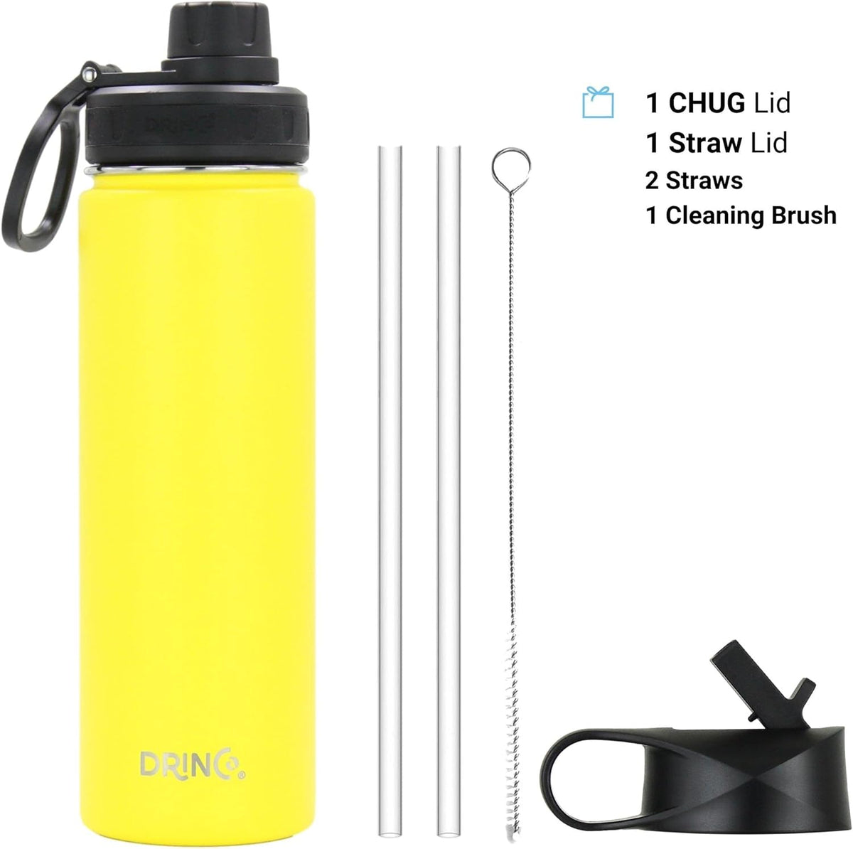 DRINCO Stainless Steel Water Bottle Spout Lid Vacuum Insulated Double Wall Water Bottle Wide Mouth