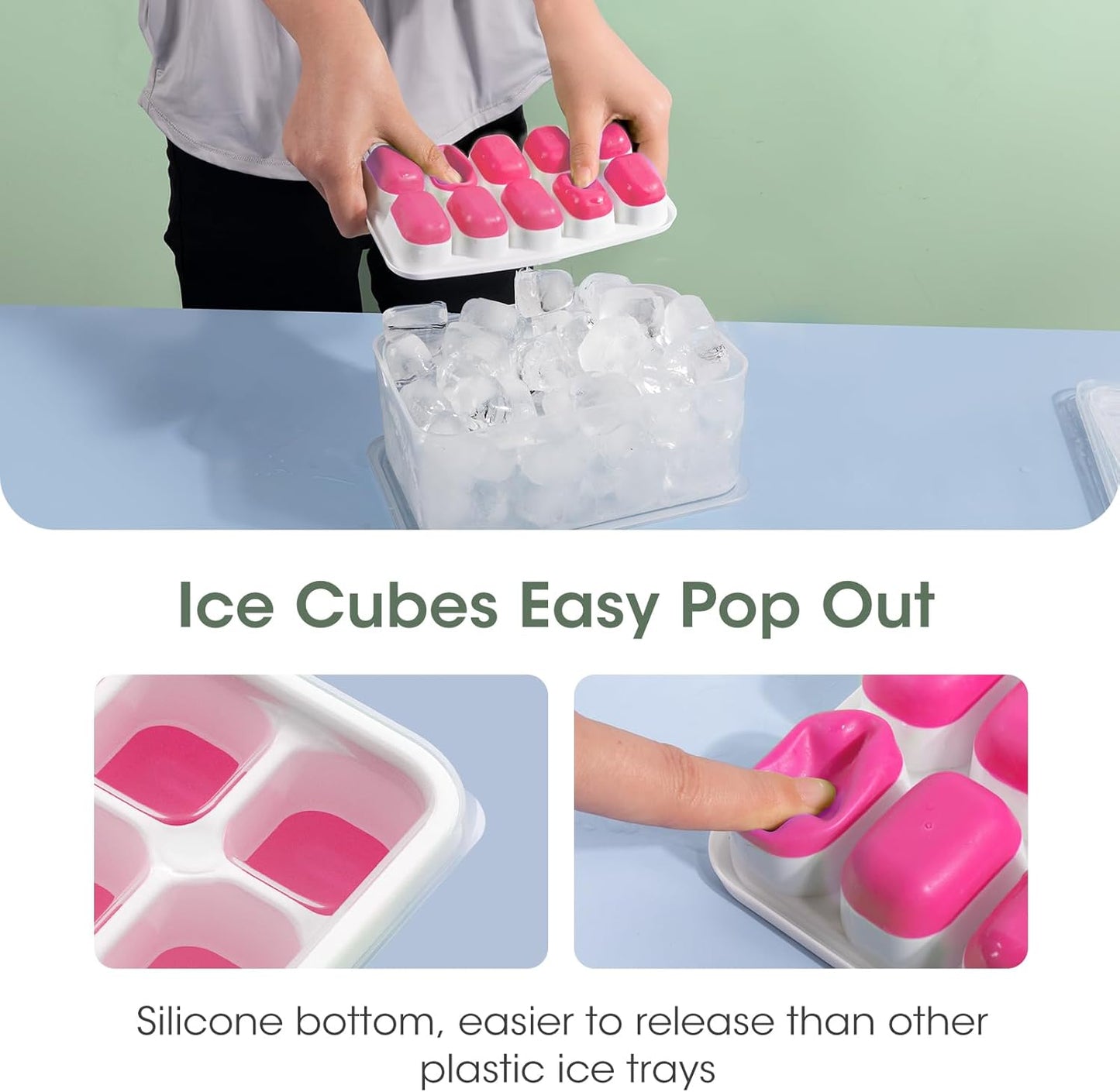 DOQAUS Ice Cube Tray with Lid and Bin, 4 Pack Silicone Plastic Ice Cubes Trays for Freezer with