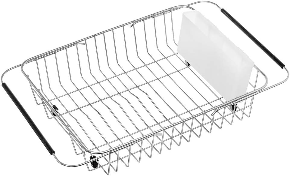 SANNO Dish Drying Rack, Expandable Dish Drainer Over Sink in Sink On Counter with Utensil