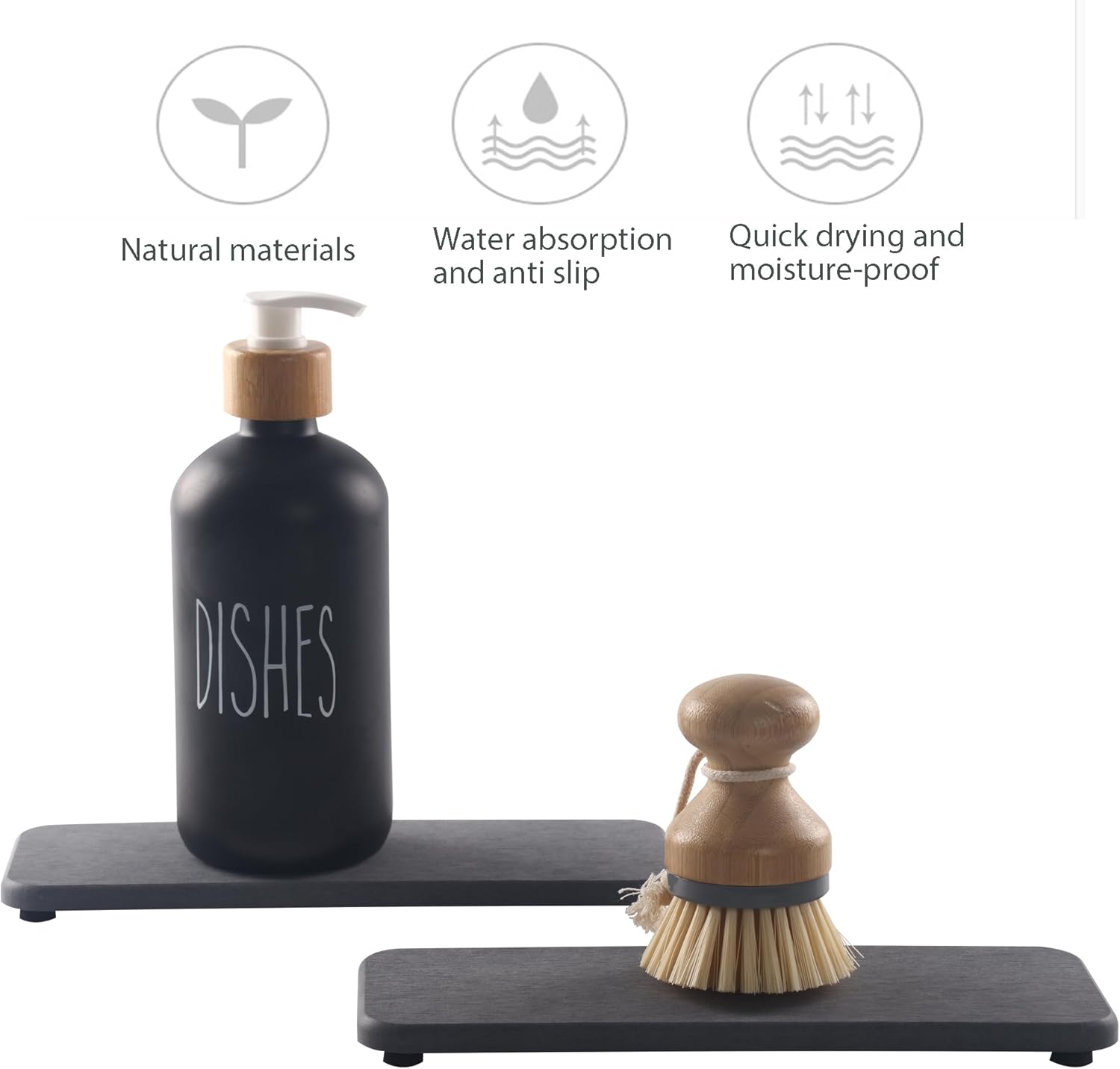 2 Pcs Water Absorbing Stone Trays, Kitchen/Bathroom Sink Soap Dish, Diatomite Tray Used for Hand