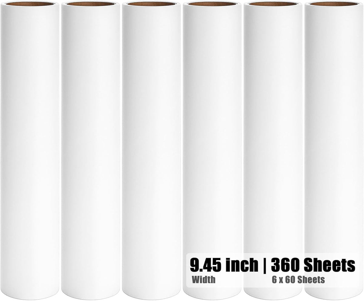 6 Pack 9.45 inch Lint Roller Refill Extra Sticky 9.4-9.5 inch Wide Large Lint Roller Refills for