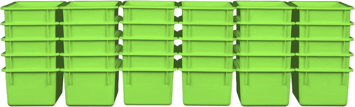 Wood Designs Cubby Storage Bin, Heavy Duty Plastic Containers for Kids Lime Green Cubby Tray Set of