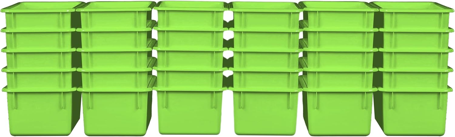 Wood Designs Cubby Storage Bin, Heavy Duty Plastic Containers for Kids Lime Green Cubby Tray Set of