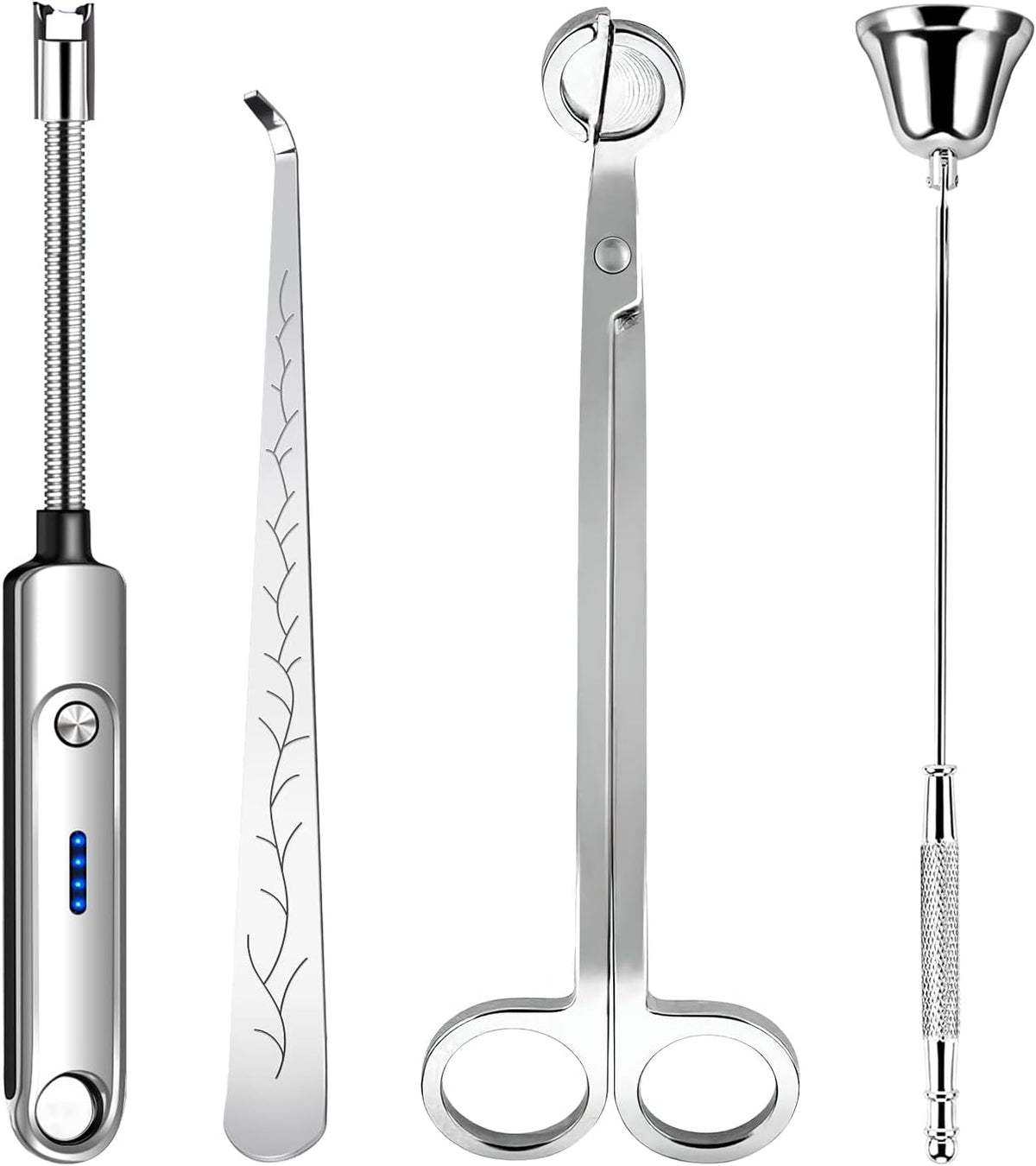 Lsnisni 4 in 1 Candle Accessory Set, Electric Lighter, Wick Cutter, Snuffer and Dipper, Steel Wick