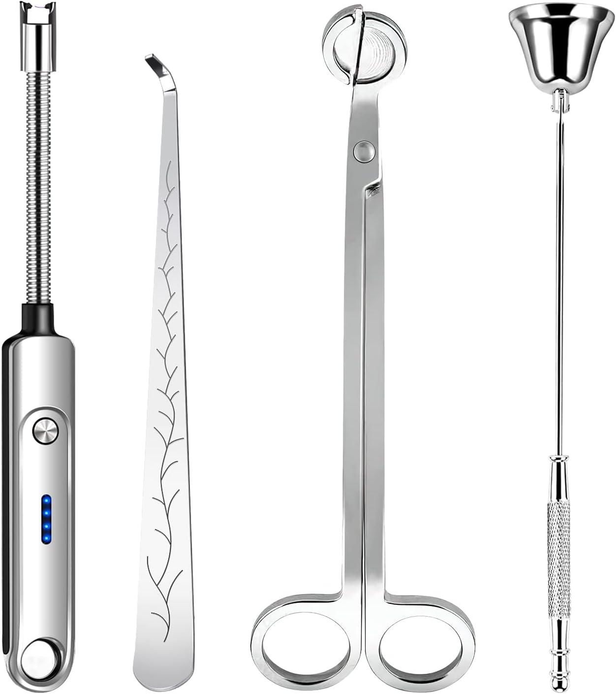 Lsnisni 4 in 1 Candle Accessory Set, Electric Lighter, Wick Cutter, Snuffer and Dipper, Steel Wick