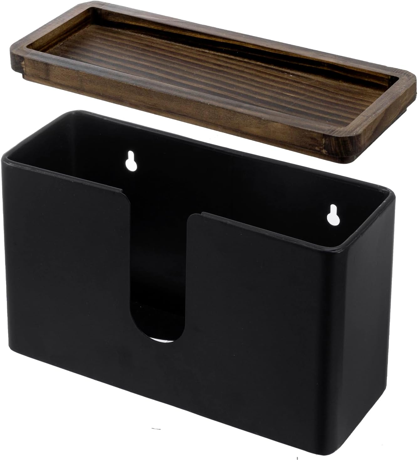 MyGift Deluxe Modern Matte Black Metal Folded Commercial Paper Towel Holder with Rustic Burnt Solid