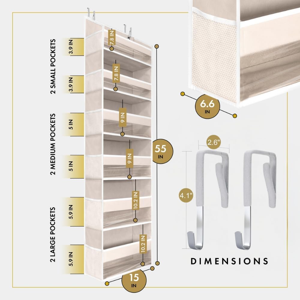 HOMELUX THEORY 1 PC Heavy Duty Over the Door Organizer 55x14x6.7, 6 Large Front & 12 Side Pockets
