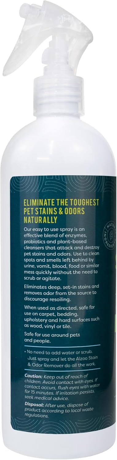 ALZOO Stain & Odor Remover, Quickly Lifts & Dissolves Pet Stains & Helps Eliminate Odors, 100%