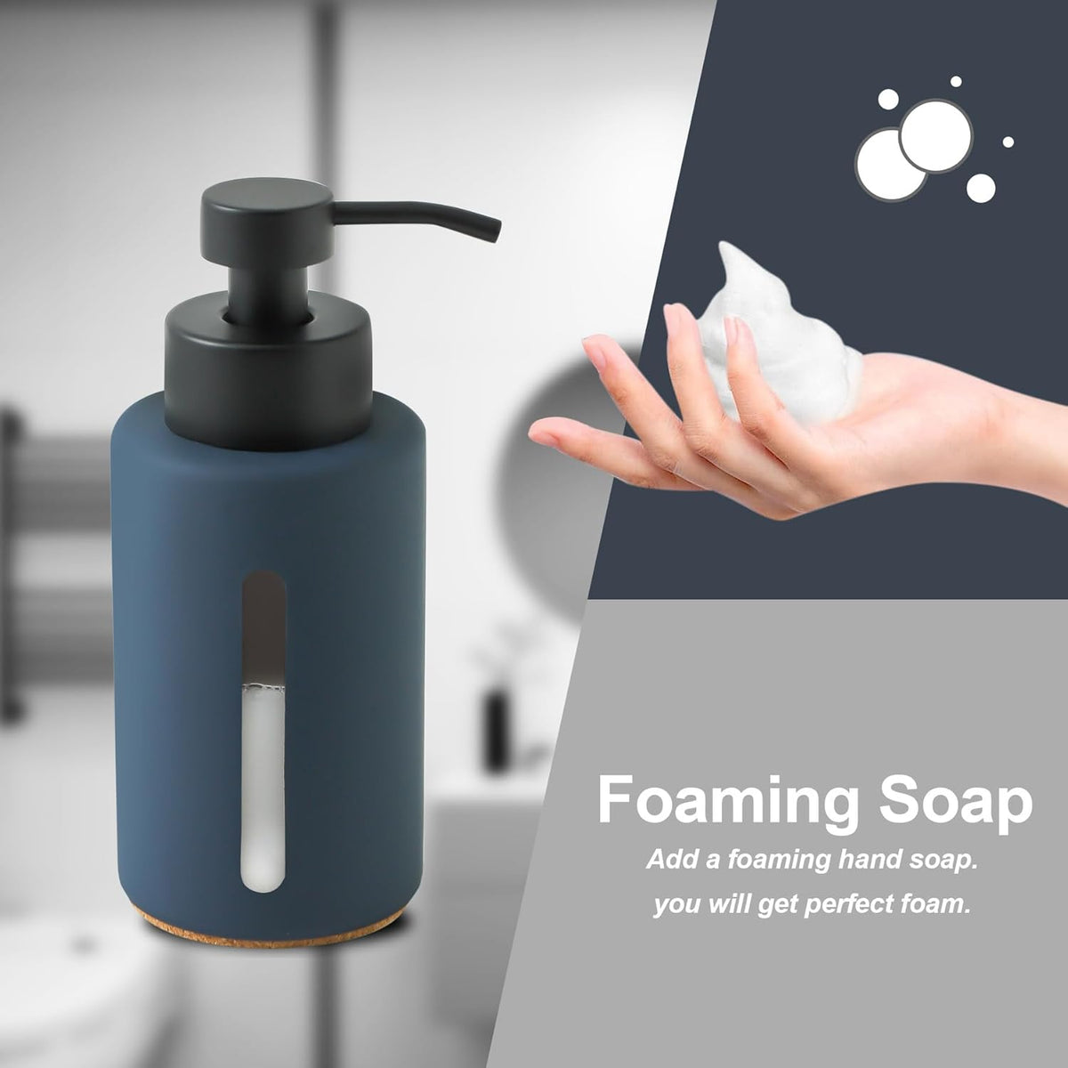 Enra Foaming Soap Dispenser with Window,12oz Blue Kitchen Soap Dispenser with Stainless Steel Hand