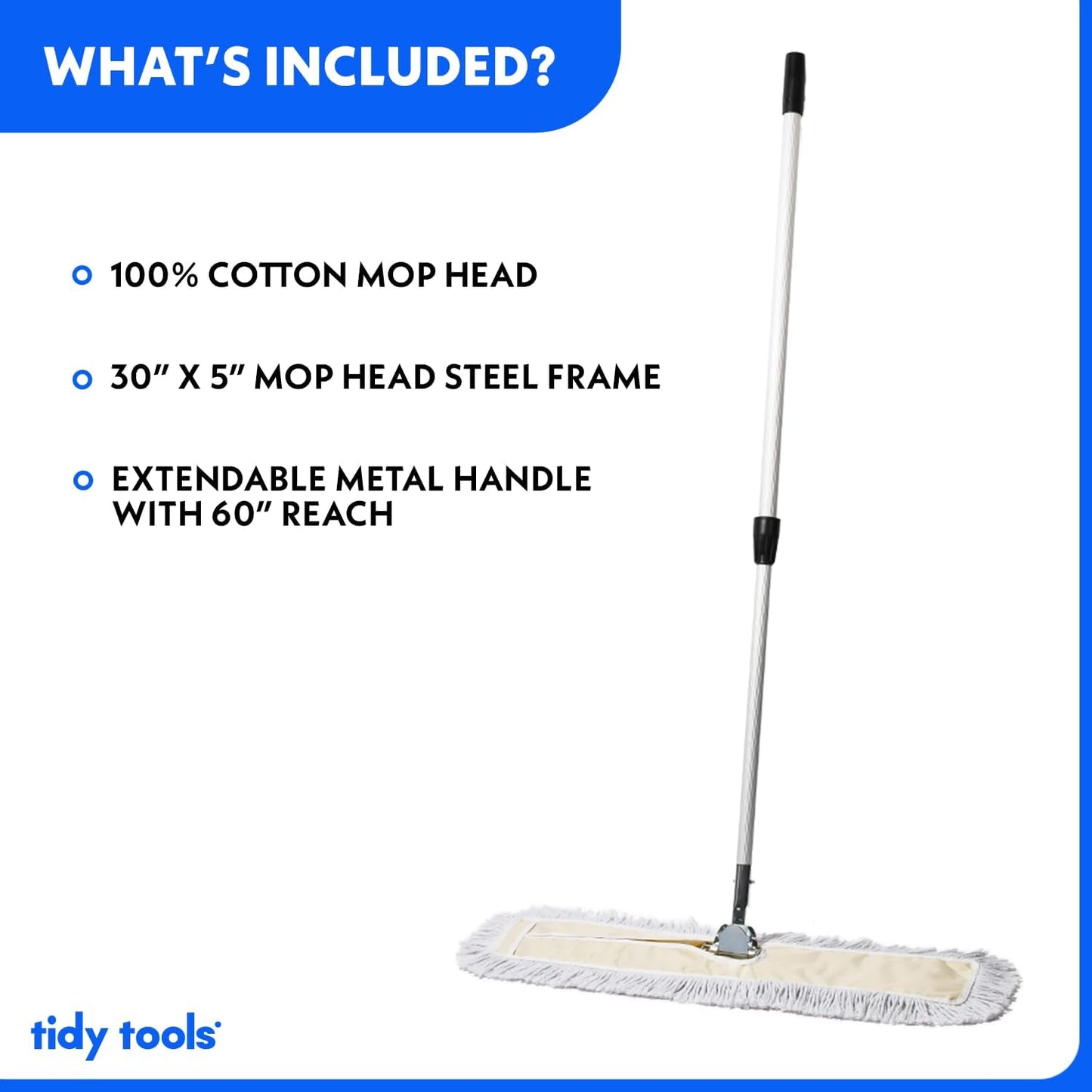 Commercial Dust Mop – 30 Inch Floor Sweeper for Hardwood, Reusable Cotton Mop Head, Extendable
