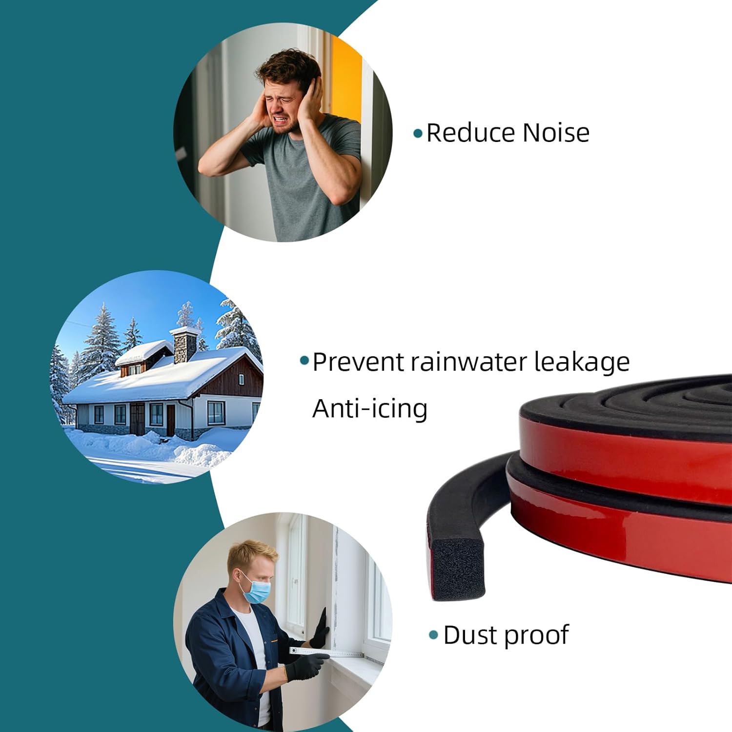 Solid Rectangle Rubber Seal with High Tack Self-Adhesive Tape, EPDM Foam Rubber Weather Stripping