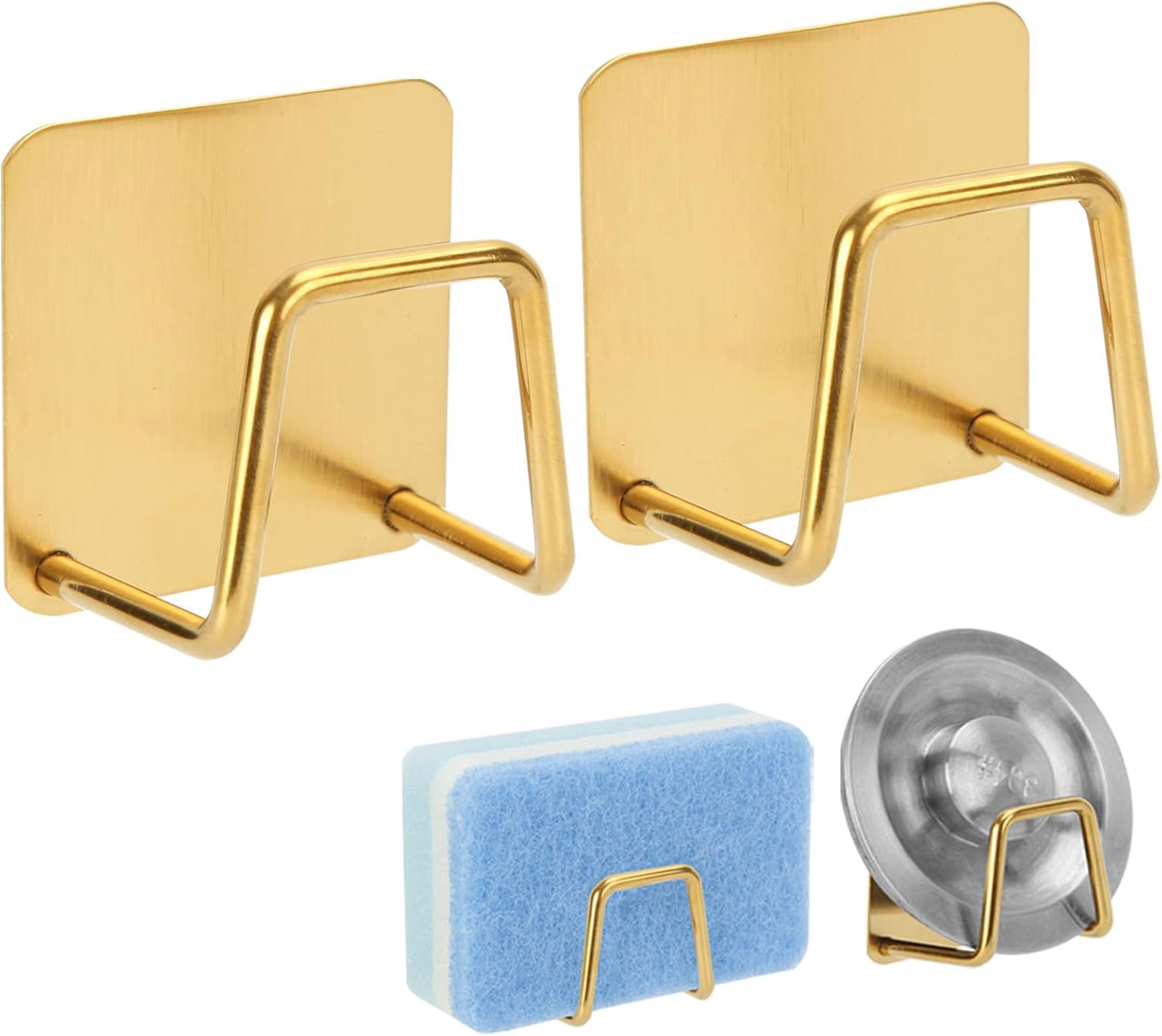 2Pcs Adhesive Sponge Holder for Kitchen Sink Essentials, Stainless Steel Dish Soap Holder