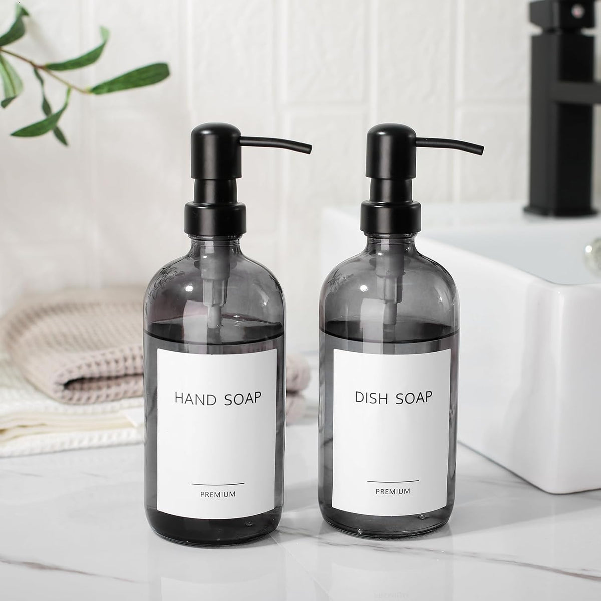 GMISUN Black Soap Dispenser, 2 Pack Hand Soap Dispensers for Bathroom, 17 Fl Oz Dish Soap Dispenser