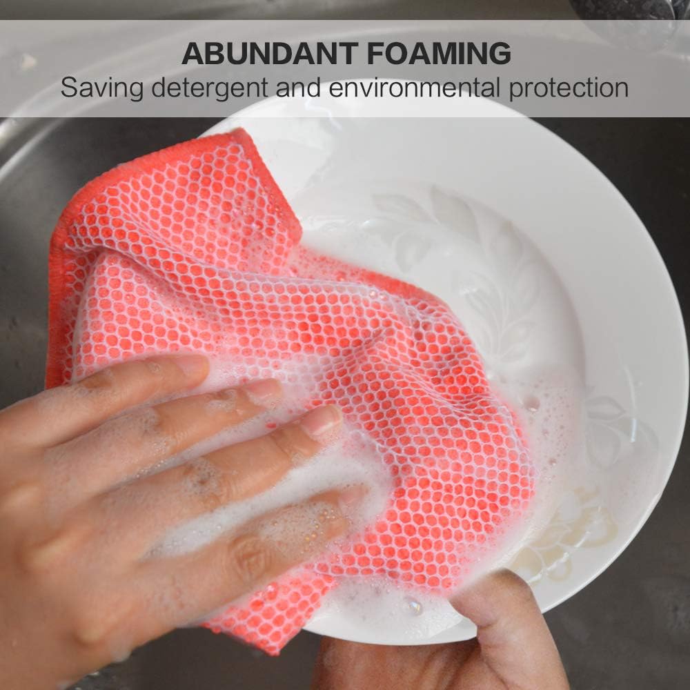 SINLAND 5 Color Assorted Microfiber Dish Cloth Best Kitchen Cloths Cleaning Cloths with Poly Scour