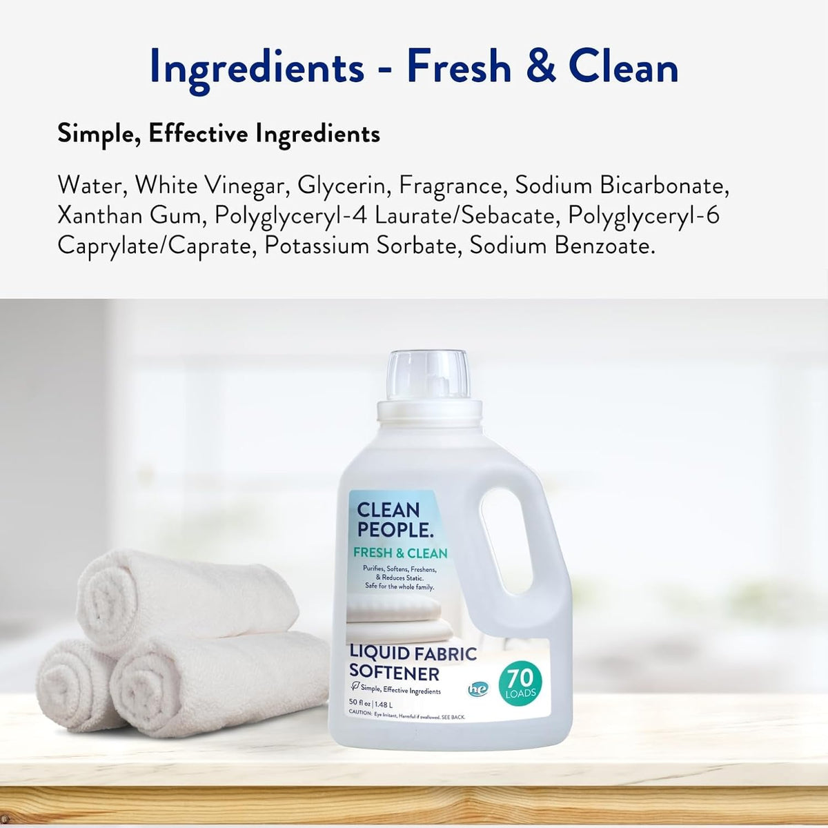 The Clean People Liquid Fabric Softener - Softens & Removes Static Cling - Vegan (50 Fl Oz, Fresh &