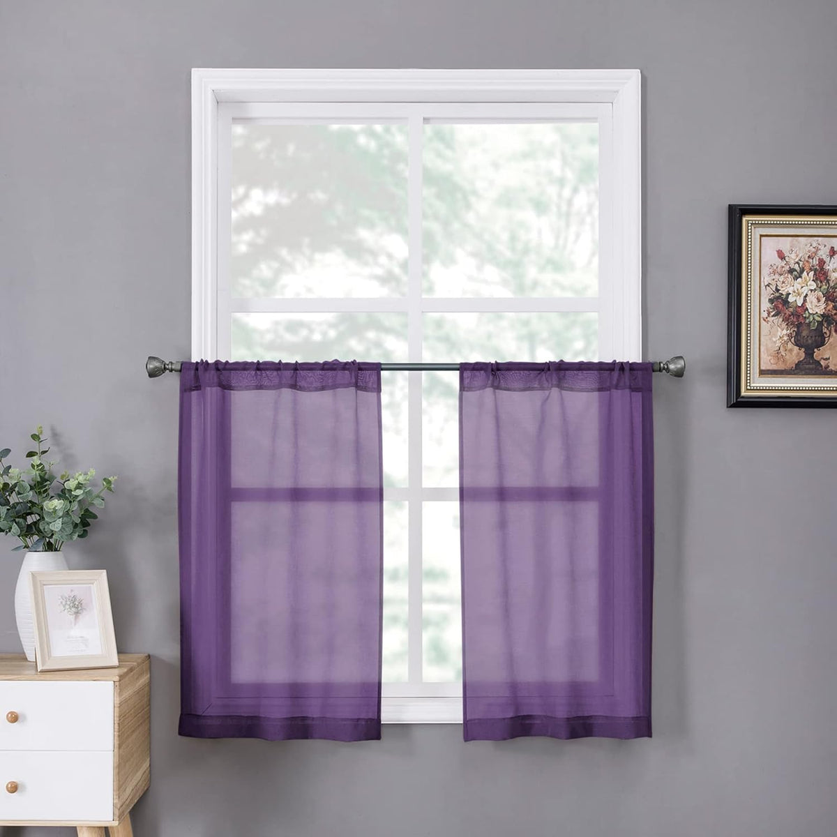 Tollpiz Short Sheer Tier Curtains Linen Textured Half Kitchen Curtain Sheers Light Filtering Rod