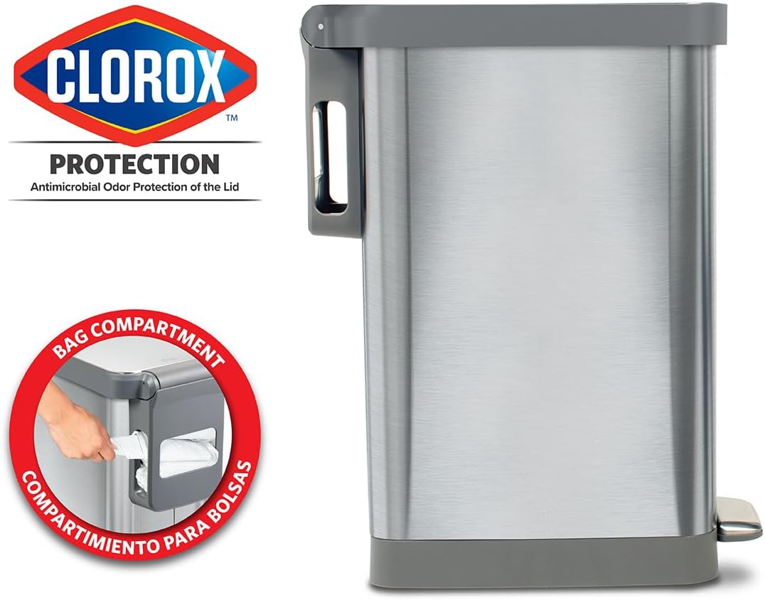 Glad Slim Trash Can with Clorox Odor Protection - Narrow Kitchen Garbage Bin with Soft Close Lid
