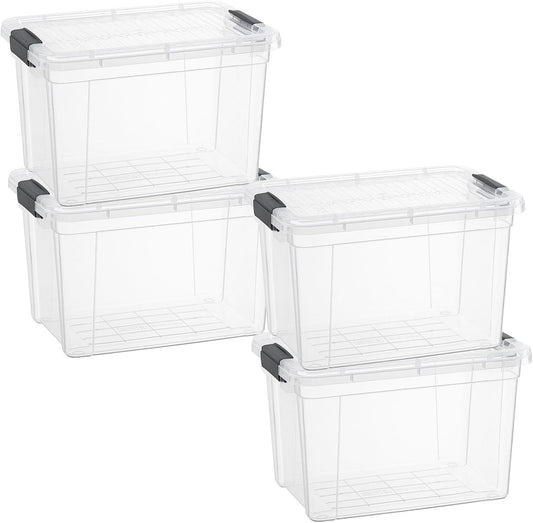 Superio Storage Bins with Lids- 4 Pack, 4.75 Qt Clear Boxes for Organizing, Stackable Plastic