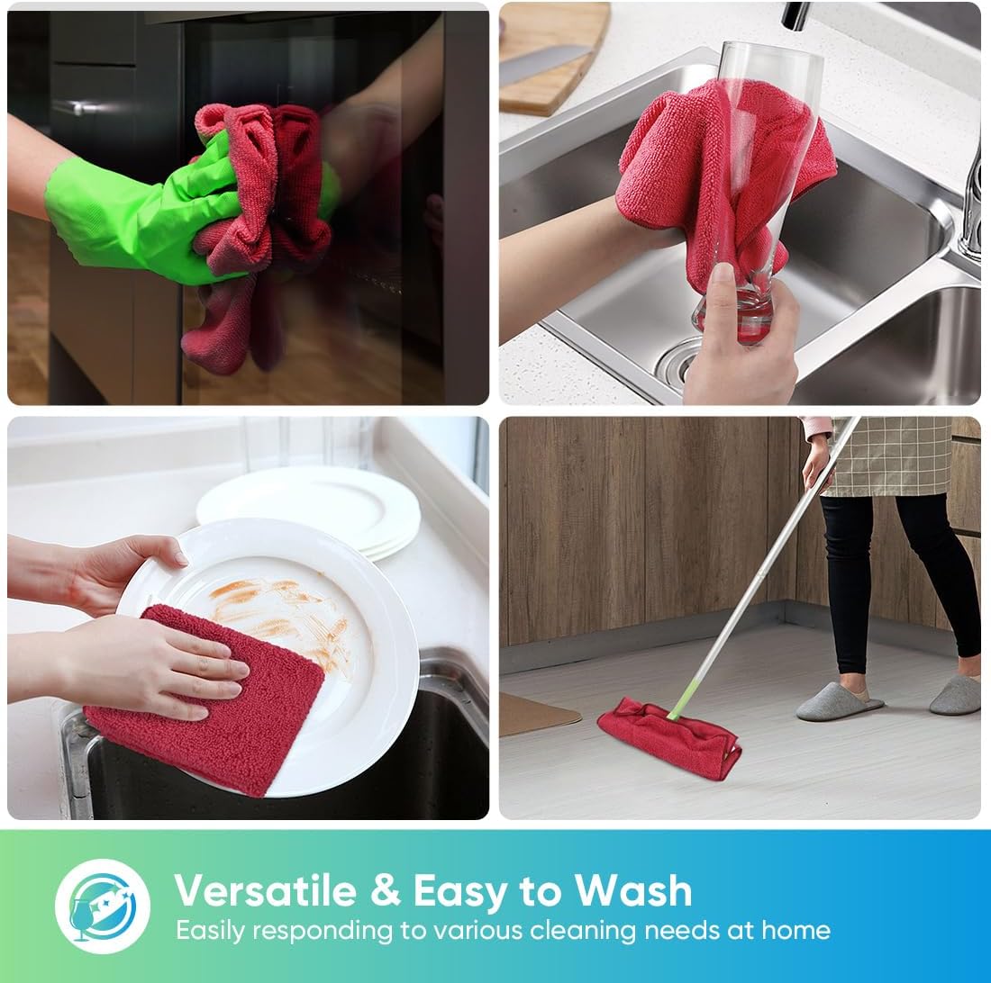 HOMEXCEL Red Microfiber Cleaning Cloth, 12 Pack Premium Microfiber Towels for Cars, Lint Free