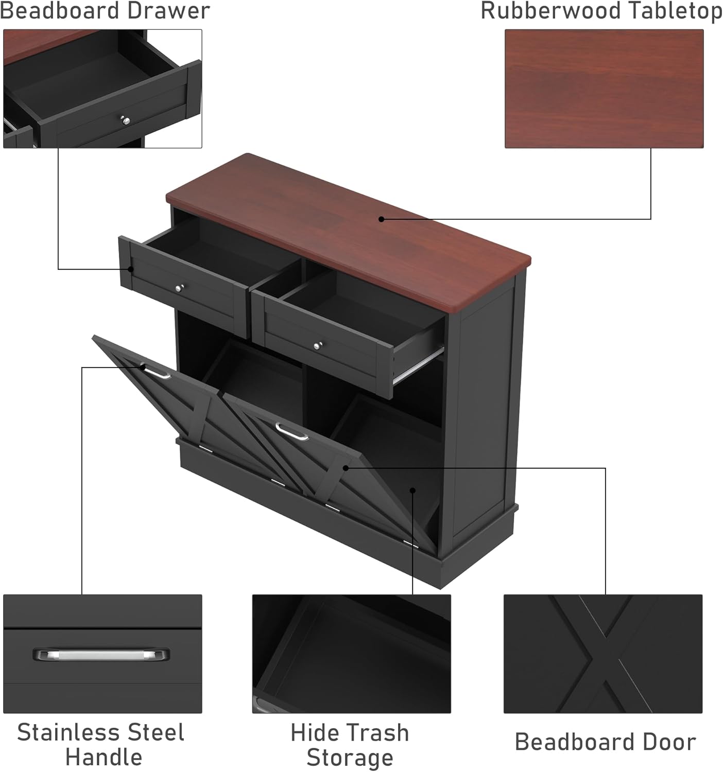 Betterhood Double Tilt Out Trash Cabinet 20 Gallon Wooden Free Standing Laundry Sorter