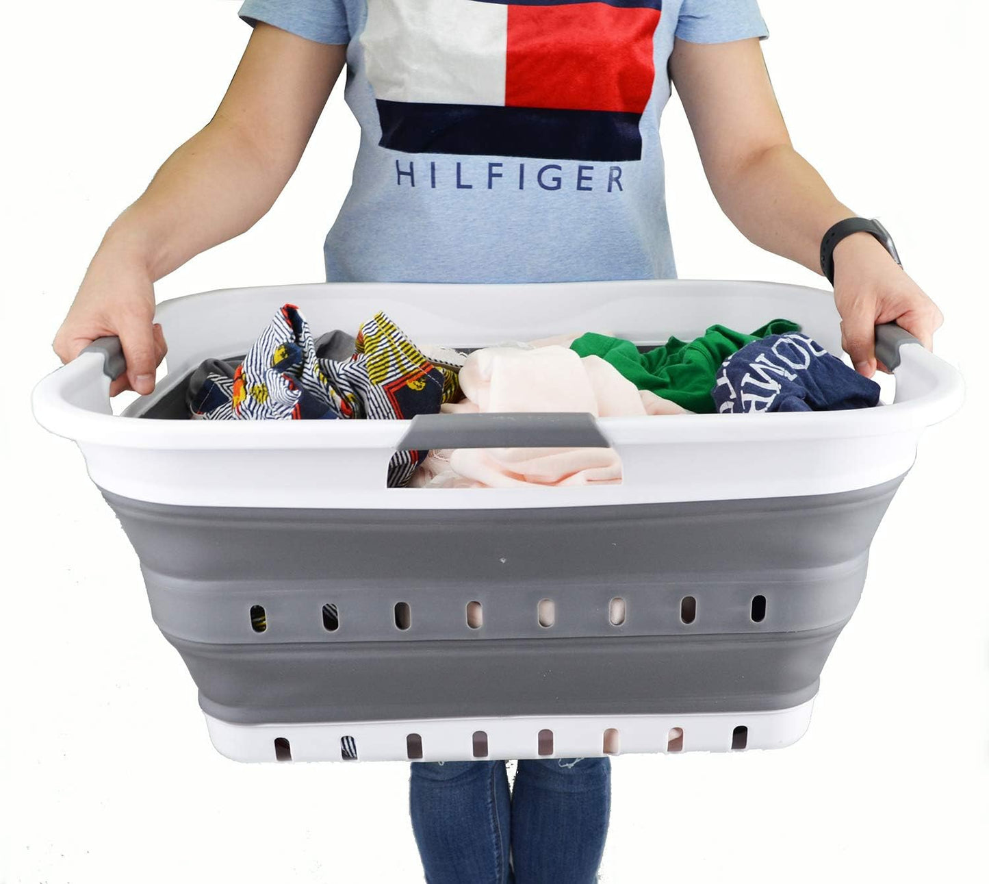SAMMART 42L (11 gallon) Collapsible Plastic Laundry Basket - Foldable Pop Up Storage