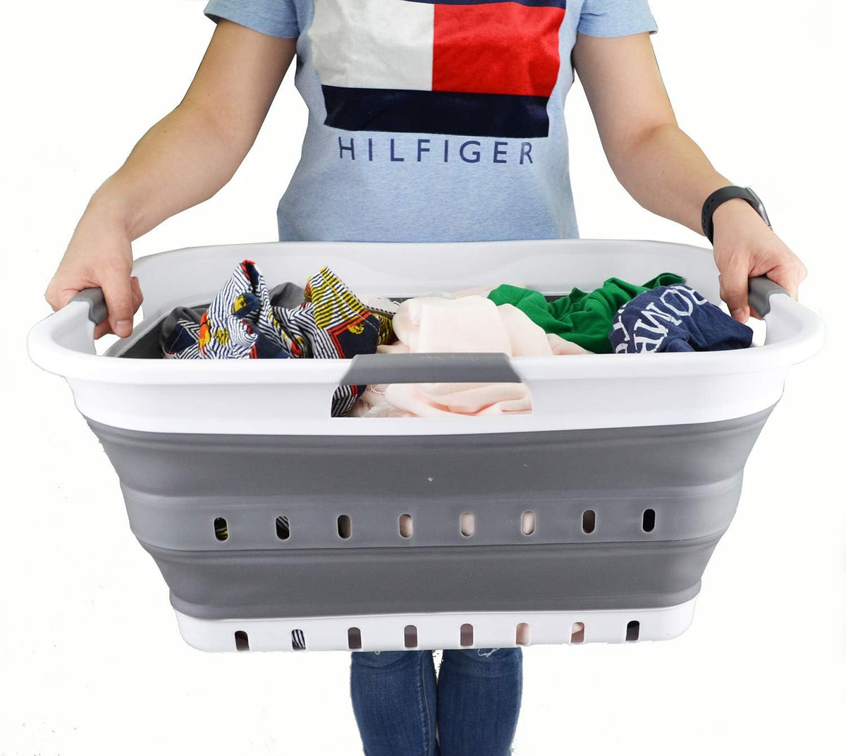 SAMMART 42L (11 gallon) Collapsible Plastic Laundry Basket - Foldable Pop Up Storage